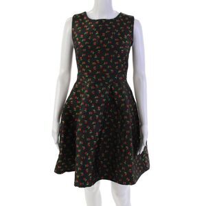 Luisa Perla Womens Sleeveless Floral Pleated Bell Dress Black Size S